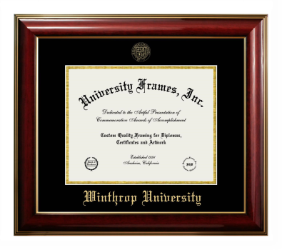 Winthrop University Diploma Frame in Classic Mahogany with Gold Trim with Black & Gold Mats for document: 8 1/2"h x 11"w  