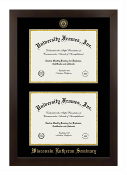 Wisconsin Lutheran Seminary Double Diploma Frame in Manhattan Espresso with Black & Gold Mats for document: 8 1/2"h x 11"w  , document: 8 1/2"h x 11"w  
