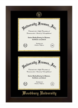 Woodbury University Double Diploma Frame in Manhattan Espresso with Black & Gold Mats for document: 8 1/2"h x 11"w  , document: 8 1/2"h x 11"w  