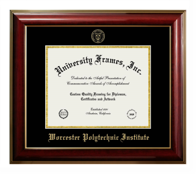Worcester Polytechnic Institute Diploma Frame in Classic Mahogany with Gold Trim with Black & Gold Mats for document: 8 1/2"h x 11"w  