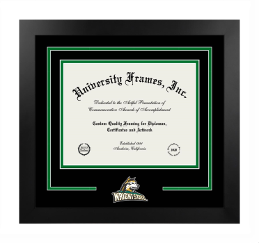 Wright State University Boonshoft School of Medicine Logo Mat Frame in Manhattan Black with Black & Kelly Green Mats for document: 8 1/2"h x 11"w  