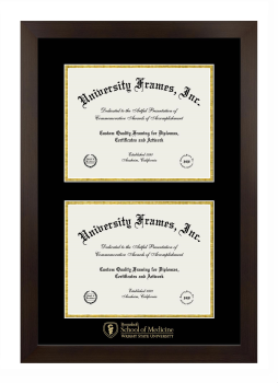 Wright State University Boonshoft School of Medicine Double Diploma Frame in Manhattan Espresso with Black & Gold Mats for document: 8 1/2"h x 11"w  , document: 8 1/2"h x 11"w  