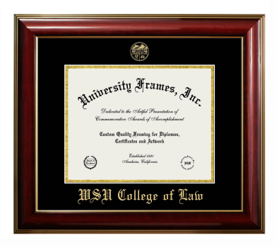WSU College of Law Diploma Frame in Classic Mahogany with Gold Trim with Black & Gold Mats for document: 8 1/2"h x 11"w  