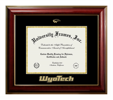 Wyotech Diploma Frame in Classic Mahogany with Gold Trim with Black & Gold Mats for document: 8 1/2"h x 11"w  
