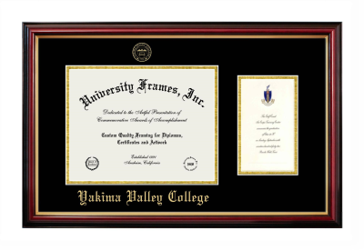 Yakima Valley College Diploma with Announcement Frame in Petite Mahogany with Gold Trim with Black & Gold Mats for document: 8 1/2"h x 11"w  , diploma: 7"h x 4"w  