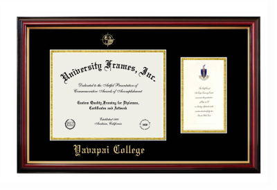 Yavapai College Diploma with Announcement Frame in Petite Mahogany with Gold Trim with Black & Gold Mats for document: 8 1/2"h x 11"w  , diploma: 7"h x 4"w  