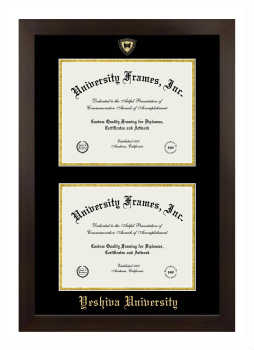 Yeshiva University Double Diploma Frame in Manhattan Espresso with Black & Gold Mats for document: 8 1/2"h x 11"w  , document: 8 1/2"h x 11"w  