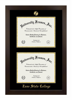 Zane State College Double Diploma Frame in Manhattan Espresso with Black & Gold Mats for document: 8 1/2"h x 11"w  , document: 8 1/2"h x 11"w  