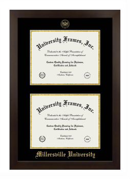 Millersville University Double Diploma Frame in Manhattan Espresso with Black & Gold Mats for document: 8 1/2"h x 11"w  , document: 8 1/2"h x 11"w  