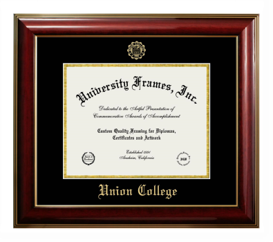 Union College (Nebraska) Diploma Frame in Classic Mahogany with Gold Trim with Black & Gold Mats for document: 8 1/2"h x 11"w  