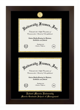 Robert Morris University (Chicago) Morris Graduate School of Management Double Diploma Frame in Manhattan Espresso with Black & Gold Mats for document: 8 1/2"h x 11"w  , document: 8 1/2"h x 11"w  