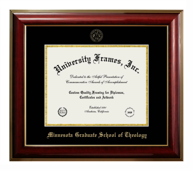 Minnesota Graduate School of Theology Diploma Frame in Classic Mahogany with Gold Trim with Black & Gold Mats for document: 8 1/2"h x 11"w  