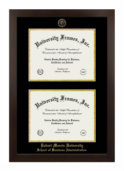Robert Morris University (Chicago) School of Business Administration Double Diploma Frame in Manhattan Espresso with Black & Gold Mats for document: 8 1/2"h x 11"w  , document: 8 1/2"h x 11"w  