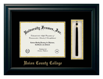 Union County College Diploma with Tassel Box Frame in Satin Black with Black & Gold Mats for document: 8 1/2"h x 11"w  