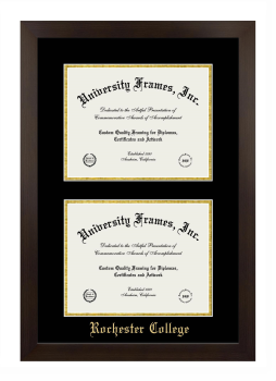Rochester College Double Diploma Frame in Manhattan Espresso with Black & Gold Mats for document: 8 1/2"h x 11"w  , document: 8 1/2"h x 11"w  