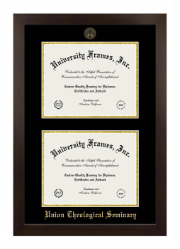 Union Theological Seminary Double Diploma Frame in Manhattan Espresso with Black & Gold Mats for document: 8 1/2"h x 11"w  , document: 8 1/2"h x 11"w  