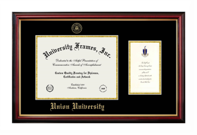 Union University (Tennessee) Diploma with Announcement Frame in Petite Mahogany with Gold Trim with Black & Gold Mats for document: 8 1/2"h x 11"w  , diploma: 7"h x 4"w  