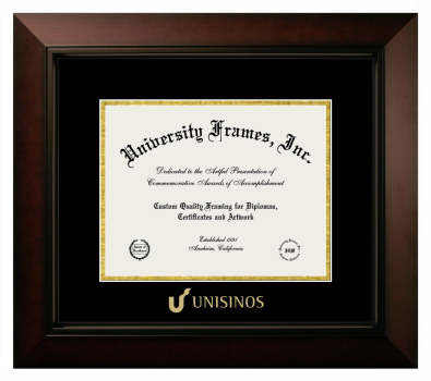 Unisinos Diploma Frame in Legacy Black Cherry with Black & Gold Mats for document: 8 1/2"h x 11"w  