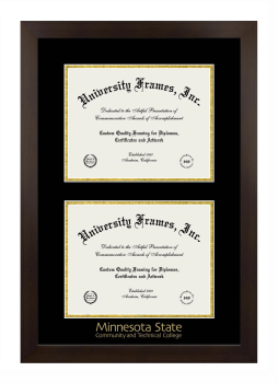 Minnesota State Community and Technical College Double Diploma Frame in Manhattan Espresso with Black & Gold Mats for document: 8 1/2"h x 11"w  , document: 8 1/2"h x 11"w  