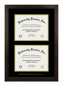 Minnesota State University Mankato Double Diploma Frame in Manhattan Espresso with Black & Gold Mats for document: 8 1/2"h x 11"w  , document: 8 1/2"h x 11"w  