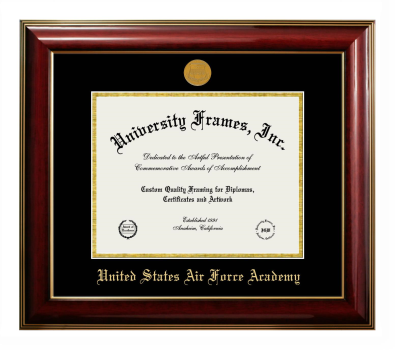 United States Air Force Academy Diploma Frame in Classic Mahogany with Gold Trim with Black & Gold Mats for document: 8 1/2"h x 11"w  