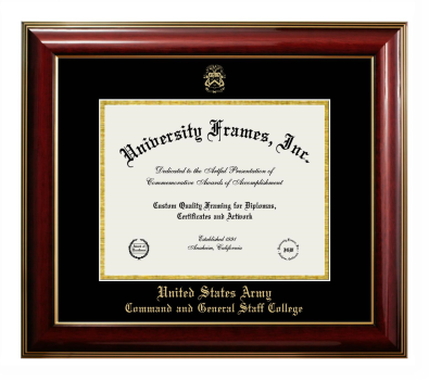 United States Army Command & General Staff College Diploma Frame in Classic Mahogany with Gold Trim with Black & Gold Mats for document: 8 1/2"h x 11"w  