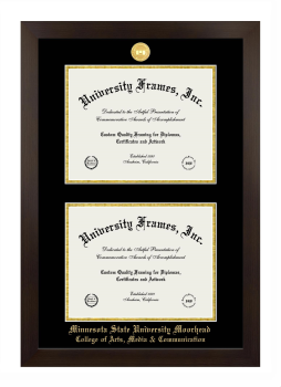 Minnesota State University Moorhead College of Arts, Media & Communication Double Diploma Frame in Manhattan Espresso with Black & Gold Mats for document: 8 1/2"h x 11"w  , document: 8 1/2"h x 11"w  