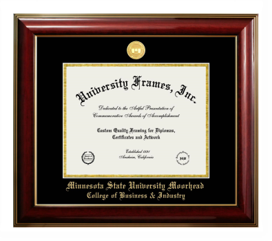 Minnesota State University Moorhead College of Business & Industry Diploma Frame in Classic Mahogany with Gold Trim with Black & Gold Mats for document: 8 1/2"h x 11"w  