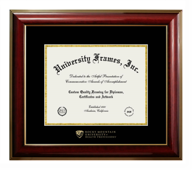 Rocky Mountain University of Health Professions Diploma Frame in Classic Mahogany with Gold Trim with Black & Gold Mats for document: 8 1/2"h x 11"w  