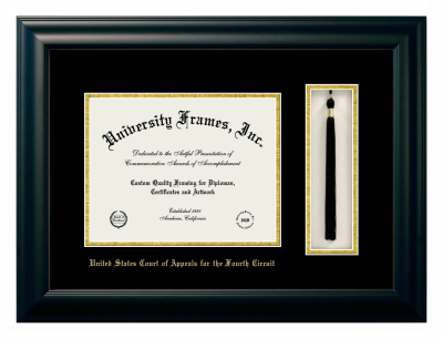 United States Court of Appeals for the Fourth Circuit Diploma with Tassel Box Frame in Satin Black with Black & Gold Mats for document: 8 1/2"h x 11"w  