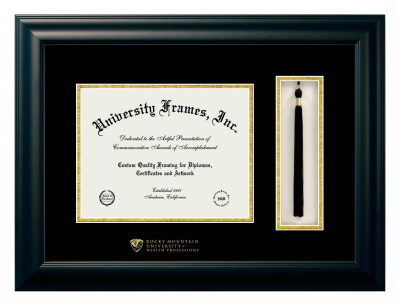 Rocky Mountain University of Health Professions Diploma with Tassel Box Frame in Satin Black with Black & Gold Mats for document: 8 1/2"h x 11"w  