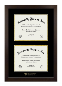 Rocky Mountain University of Health Professions Double Diploma Frame in Manhattan Espresso with Black & Gold Mats for document: 8 1/2"h x 11"w  , document: 8 1/2"h x 11"w  