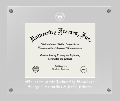 Minnesota State University Moorhead College of Humanities & Social Sciences Lucent Clear-over-Clear Frame in Lucent Clear Moulding with Lucent Clear Mat for document: 8 1/2"h x 11"w  
