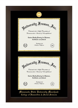 Minnesota State University Moorhead College of Humanities & Social Sciences Double Diploma Frame in Manhattan Espresso with Black & Gold Mats for document: 8 1/2"h x 11"w  , document: 8 1/2"h x 11"w  