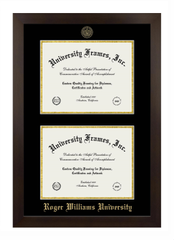Roger Williams University Double Diploma Frame in Manhattan Espresso with Black & Gold Mats for document: 8 1/2"h x 11"w  , document: 8 1/2"h x 11"w  