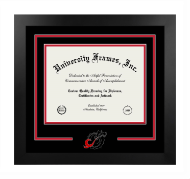 Minnesota State University Moorhead College of Science, Health & the Environment Logo Mat Frame in Manhattan Black with Black & Red Mats for document: 8 1/2"h x 11"w  