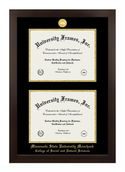 Minnesota State University Moorhead College of Social and Natural Sciences Double Diploma Frame in Manhattan Espresso with Black & Gold Mats for document: 8 1/2"h x 11"w  , document: 8 1/2"h x 11"w  
