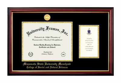 Minnesota State University Moorhead College of Social and Natural Sciences Diploma with Announcement Frame in Petite Mahogany with Gold Trim with Black & Gold Mats for document: 8 1/2"h x 11"w  , diploma: 7"h x 4"w  