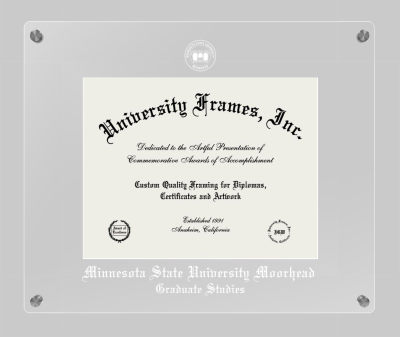 Minnesota State University Moorhead Graduate Studies Lucent Clear-over-Clear Frame in Lucent Clear Moulding with Lucent Clear Mat for document: 8 1/2"h x 11"w  
