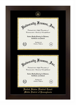 United States District Court  Middle District of Pennsylvania Double Diploma Frame in Manhattan Espresso with Black & Gold Mats for document: 8 1/2"h x 11"w  , document: 8 1/2"h x 11"w  