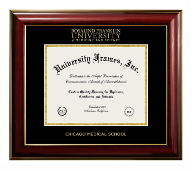 Rosalind Franklin University of Medicine and Science Chicago Medical School Diploma Frame in Classic Mahogany with Gold Trim with Black & Gold Mats for document: 8 1/2"h x 11"w  