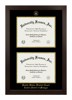 United States District Court Eastern District of Michigan Double Diploma Frame in Manhattan Espresso with Black & Gold Mats for document: 8 1/2"h x 11"w  , document: 8 1/2"h x 11"w  