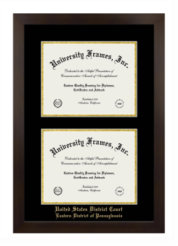 United States District Court Eastern District of Pennsylvania Double Diploma Frame in Manhattan Espresso with Black & Gold Mats for document: 8 1/2"h x 11"w  , document: 8 1/2"h x 11"w  