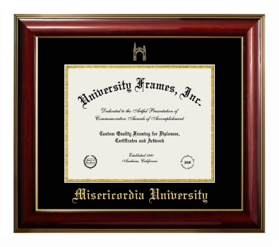 Misericordia University Diploma Frame in Classic Mahogany with Gold Trim with Black & Gold Mats for document: 8 1/2"h x 11"w  