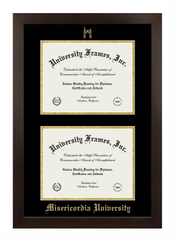 Misericordia University Double Diploma Frame in Manhattan Espresso with Black & Gold Mats for document: 8 1/2"h x 11"w  , document: 8 1/2"h x 11"w  