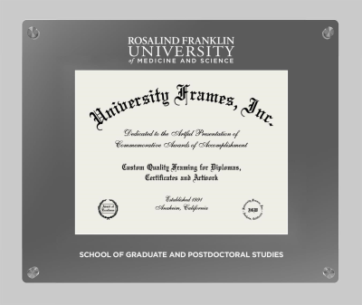 Rosalind Franklin University of Medicine and Science School of Graduate and Postdoctoral Studies Lucent Clear-over-Smoke Frame in Lucent Smoke Moulding with Lucent Smoke Mat for document: 8 1/2"h x 11"w  
