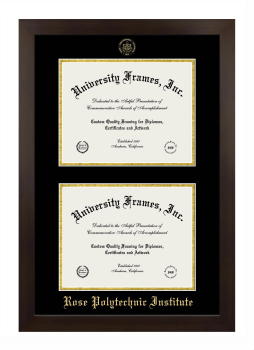 Rose Polytechnic Institute Double Diploma Frame in Manhattan Espresso with Black & Gold Mats for document: 8 1/2"h x 11"w  , document: 8 1/2"h x 11"w  