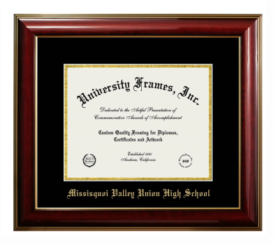 Missisquoi Valley Union High School Diploma Frame in Classic Mahogany with Gold Trim with Black & Gold Mats for document: 8 1/2"h x 11"w  