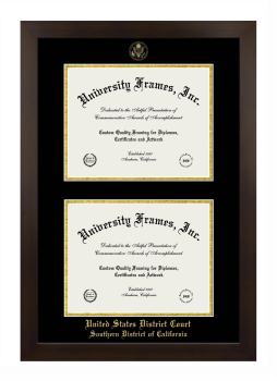 United States District Court Southern District of California Double Diploma Frame in Manhattan Espresso with Black & Gold Mats for document: 8 1/2"h x 11"w  , document: 8 1/2"h x 11"w  