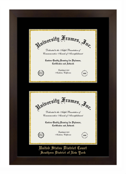 United States District Court Southern District of New York Double Diploma Frame in Manhattan Espresso with Black & Gold Mats for document: 8 1/2"h x 11"w  , document: 8 1/2"h x 11"w  